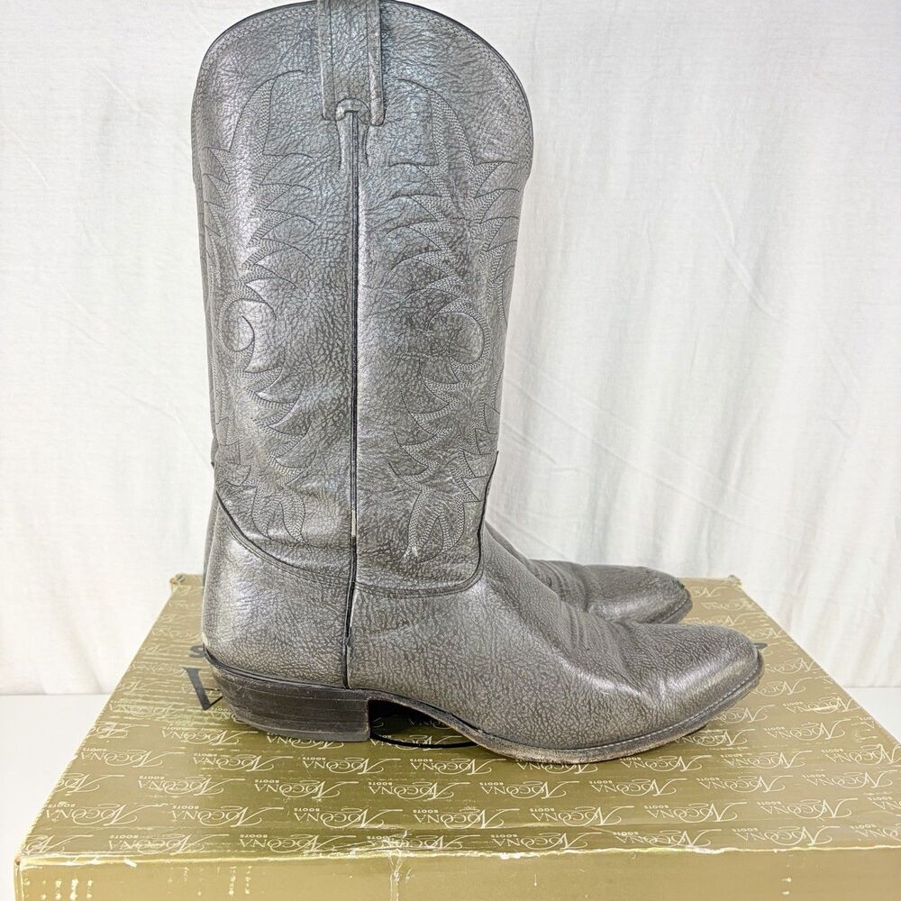 Exotic Nocona Men’s Full Kangaroo Gray Cowboy Boots Men Size 13A USA Made